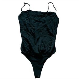 Abercrombie & Fitch Spaghetti Strap Green Satin Cowl Neck Thong Bodysuit Size XS